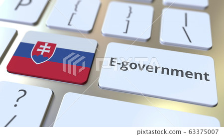 E-government or Electronic Government text and flag of Slovakia on the keyboard. Modern public services related conceptual 3D rendering E-government or Electronic Government text and flag of Slovakia on the keyboard. Modern public services related conceptual 3D rendering 63375007