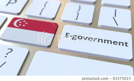 E-government or Electronic Government text and flag of Singapore on the keyboard. Modern public services related conceptual 3D rendering E-government or Electronic Government text and flag of Singapore on the keyboard. Modern public services related conceptual 3D rendering 63375015