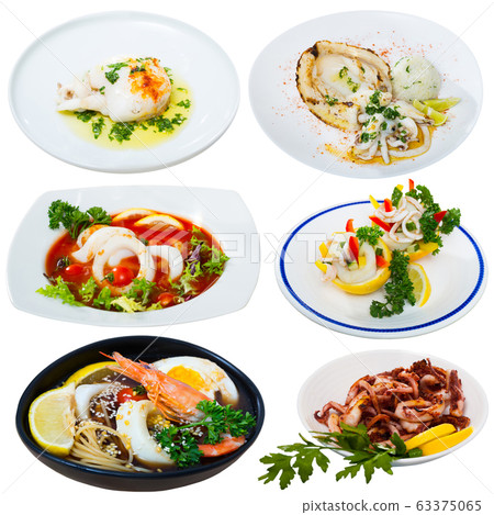 Set of dishes from squid and cuttlefish Set of dishes from squid and cuttlefish 63375065
