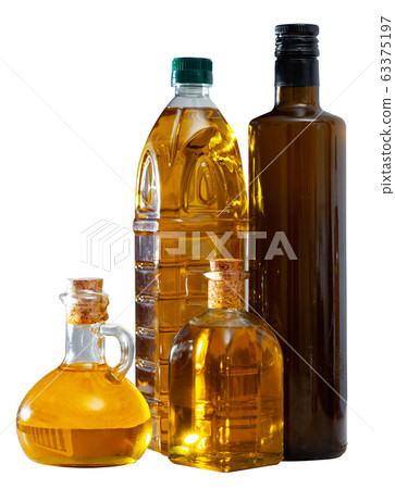 Vegetable oil in decanters and bottles Vegetable oil in decanters and bottles 63375197