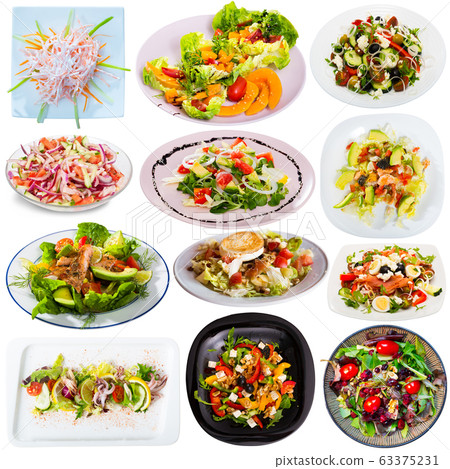 Set of various plates of salads Set of various plates of salads 63375231