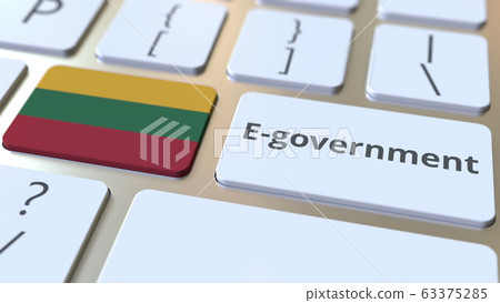 E-government or Electronic Government text and flag of Lithuania on the keyboard. Modern public services related conceptual 3D rendering E-government or Electronic Government text and flag of Lithuania on the keyboard. Modern public services related conceptual 3D rendering 63375285