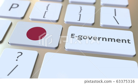 E-government or Electronic Government text and flag of Japan on the keyboard. Modern public services related conceptual 3D rendering E-government or Electronic Government text and flag of Japan on the keyboard. Modern public services related conceptual 3D rendering 63375316