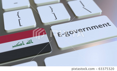 E-government or Electronic Government text and flag of Iraq on the keyboard. Modern public services related conceptual 3D rendering E-government or Electronic Government text and flag of Iraq on the keyboard. Modern public services related conceptual 3D rendering 63375320