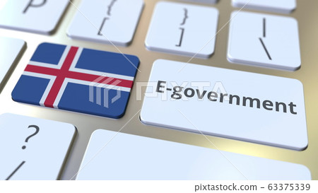 E-government or Electronic Government text and flag of Iceland on the keyboard. Modern public services related conceptual 3D rendering E-government or Electronic Government text and flag of Iceland on the keyboard. Modern public services related conceptual 3D rendering 63375339
