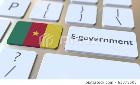 E-government or Electronic Government text and flag of Cameroon on the keyboard. Modern public services related conceptual 3D rendering E-government or Electronic Government text and flag of Cameroon on the keyboard. Modern public services related conceptual 3D rendering 63375503