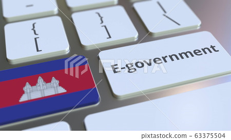E-government or Electronic Government text and flag of Cambodia on the keyboard. Modern public services related conceptual 3D rendering E-government or Electronic Government text and flag of Cambodia on the keyboard. Modern public services related conceptual 3D rendering 63375504