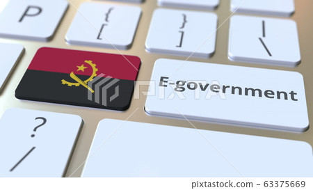 E-government or Electronic Government text and flag of Angola on the keyboard. Modern public services related conceptual 3D rendering E-government or Electronic Government text and flag of Angola on the keyboard. Modern public services related conceptual 3D rendering 63375669