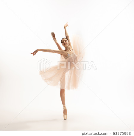 Young graceful tender ballerina on white studio background 63375998