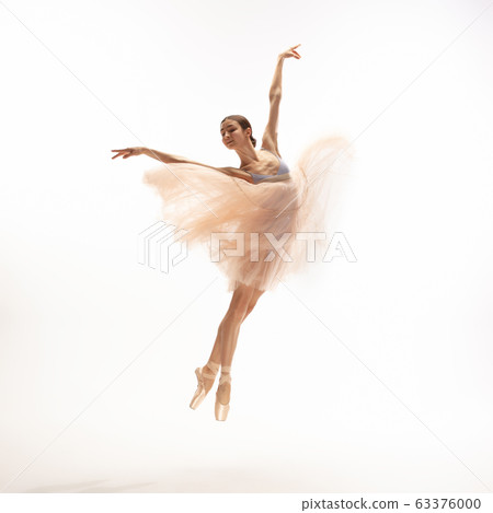 Young graceful tender ballerina on white studio background Young graceful tender ballerina on white studio background 63376000