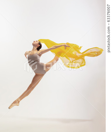 Young graceful tender ballerina on white studio background Young graceful tender ballerina on white studio background 63376007
