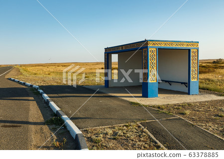 empty bus stop on the road empty bus stop on the road 63378885