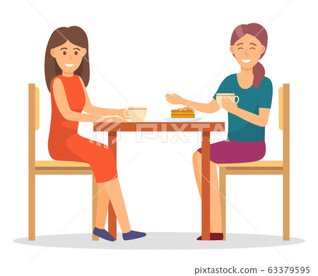 Female Friends Eating Cake and Drinking Coffee Female Friends Eating Cake and Drinking Coffee 63379595