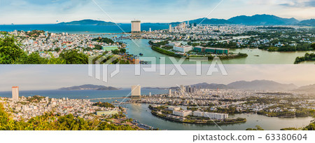 Panorama of the city of Nha Trang 2017 and 2020. City change, Vietnam. Panoramic daytime view of Nha Panorama of the city of Nha Trang 2017 and 2020. City change, Vietnam. Panoramic daytime view of Nha 63380604