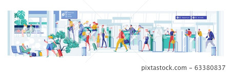 Different Passenger Pass Passport Control at Hall. 63380837