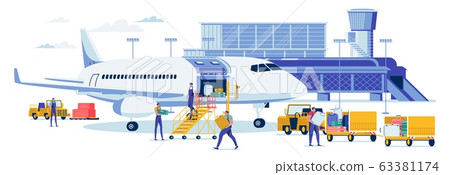 Airport Staff Carry Passenger Suitcase to Airplane Airport Staff Carry Passenger Suitcase to Airplane 63381174