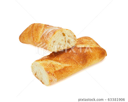 French baguette cut in half isolated on white French baguette cut in half isolated on white 63381906