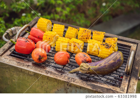 Barbecue vegetables in the backyard. Vegetarian Barbecue 63381998