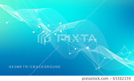 Geometric abstract background with connected lines and dots. Wave flow. Molecule and communication background. Graphic background for your design. Vector illustration. Geometric abstract background with connected lines and dots. Wave flow. Molecule and communication background. Graphic background for your design. Vector illustration. 63382159