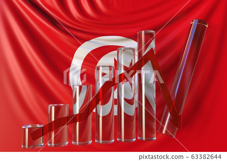 Bar chart with downward trend against flag of Tunisia. Financial crisis or economic meltdown related conceptual 3D rendering Bar chart with downward trend against flag of Tunisia. Financial crisis or economic meltdown related conceptual 3D rendering 63382644