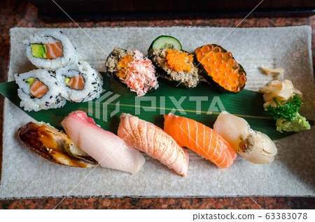 Top view of Japanese sushi set Top view of Japanese sushi set 63383078