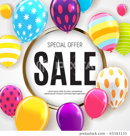 Sale banner with floating balloons. Vector 63383135