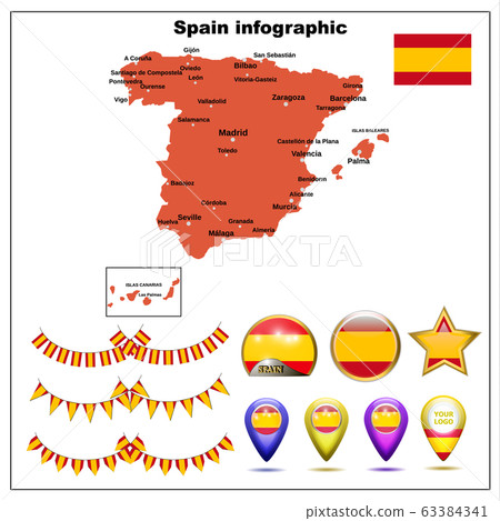 Map Of Spain Bright Graphic Illustration Stock Illustration 63384341 Pixta