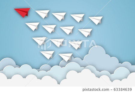 Paper airplanes flying from clouds on blue sky Paper airplanes flying from clouds on blue sky 63384639