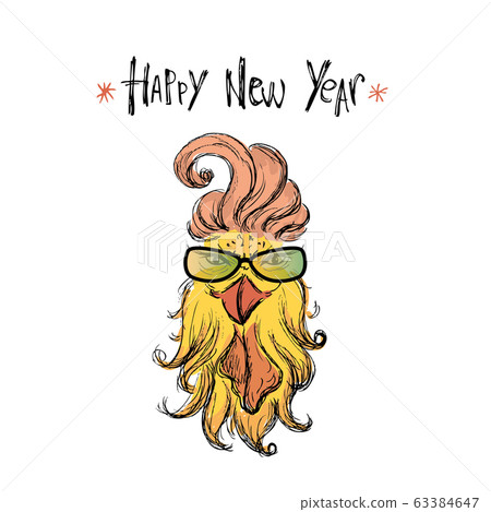Happy new year 2017 with funny fashion rooster Happy new year 2017 with funny fashion rooster 63384647