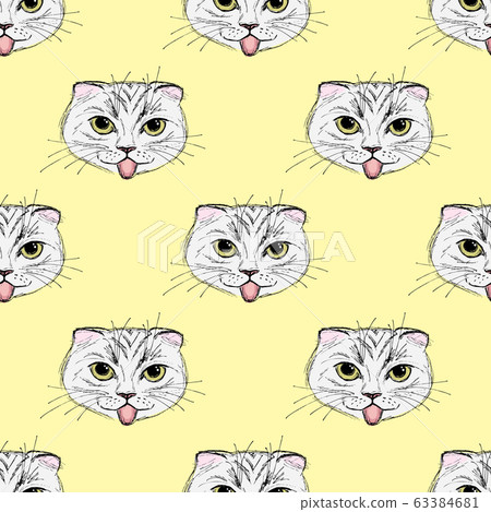 Seamless pattern Funny fashion cat. Hand drawn. Seamless pattern Funny fashion cat. Hand drawn. 63384681