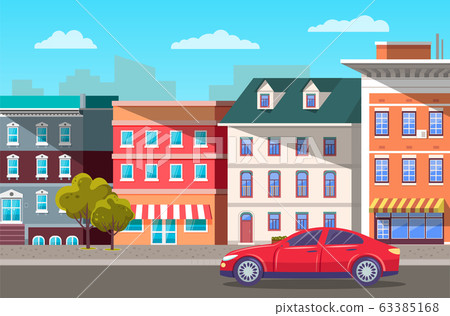 Street in Modern City, Car on Road and Skyline Street in Modern City, Car on Road and Skyline 63385168