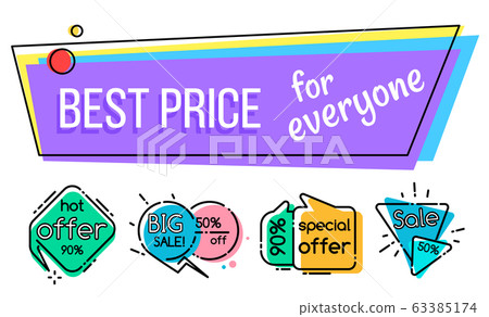 Badges with Promo Price in Memphis Style Isolated 63385174