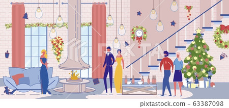 People Celebrate Christmas New Year in Large Loft 63387098