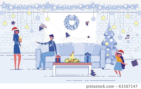 Happy Family Mom Dad Daughter Celebrate Christmas Happy Family Mom Dad Daughter Celebrate Christmas 63387147