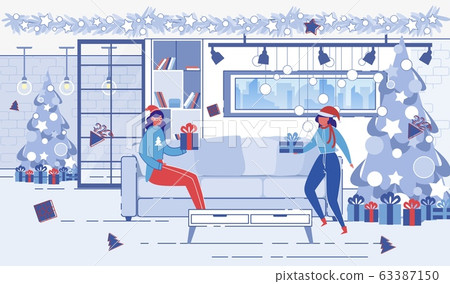 Women Characters in Decorated Office Give Presents 63387150