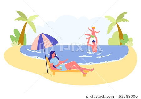 Family with Child Summer Vacation on Sea Shore. 63388000