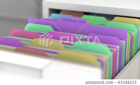 File with personal data in the office file cabinet. 3D rendering File with personal data in the office file cabinet. 3D rendering 63388225
