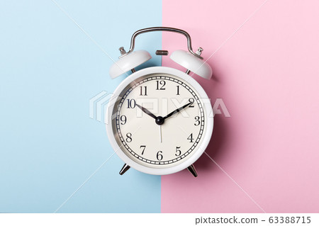 White Vintage Alarm Clock On Blue And Pink Stock Photo 63388715 Pixta Vintage Alarm Clock On Blue And Pink, Pink Retro Alarm Clock