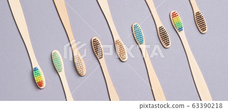 Many toothbrash at table. Different color. Diagonal Many toothbrash at table. Different color. Diagonal 63390218