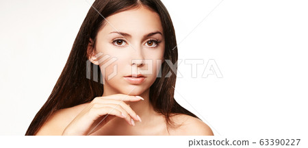 Beauty young girl portrait. Studio cosmetology face with hands Beauty young girl portrait. Studio cosmetology face with hands 63390227