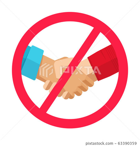 Stop hand shake sign not to spread infection virus or prohibition of people handshake caution icon vector flat cartoon illustration, idea of pandemic warning or forbidden symbol modern design image 63390359