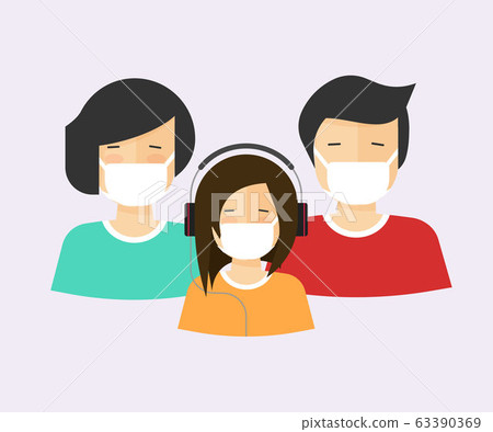 People in medical face mask or family with child in respirators vector icon flat cartoon illustration, human group characters wore medicine surgery masks modern design image People in medical face mask or family with child in respirators vector icon flat cartoon illustration, human group characters wore medicine surgery masks modern design image 63390369