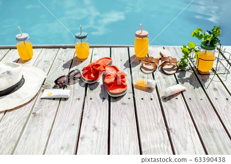 Poolside with accessories for summer vacations 63390438