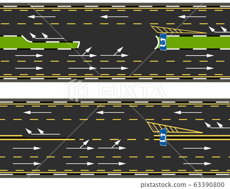 Top view of two types of U-turns on the highway, road, street. Road marking. illustration Top view of two types of U-turns on the highway, road, street. Road marking. illustration 63390800