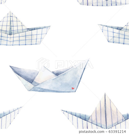 Beautiful seamless pattern with watercolor paper boats. Stock illustration. 63391214