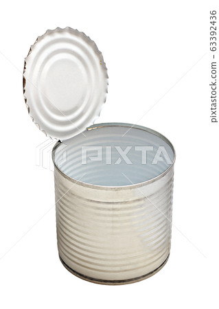 Open an empty tin can isolated on white background 63392436