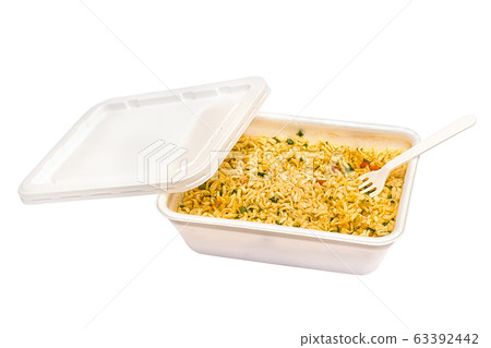Plastic container with instant noodles isolated on Plastic container with instant noodles isolated on 63392442