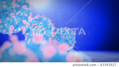 coronavirus attack, group of corona virions - 3D render 63393827