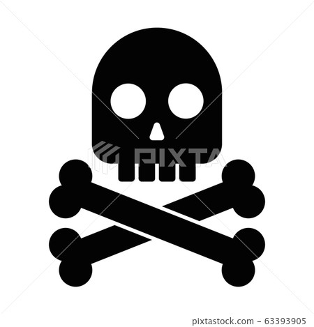 Black skull with crossed bones. Symbol of danger, death, poison, risk or pirates. Simple flat vector icon 63393905