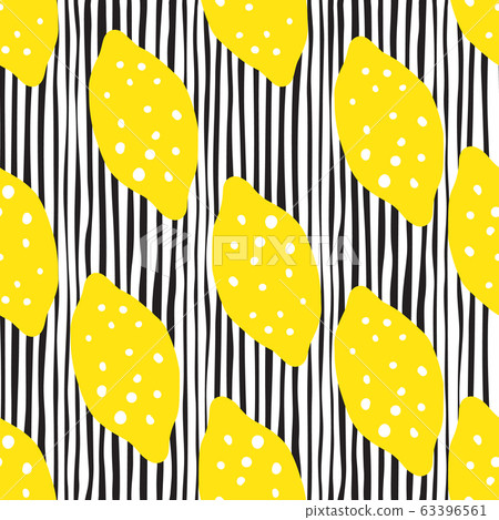 Lemon seamless pattern in doodle style on stripes Lemon seamless pattern in doodle style on stripes 63396561